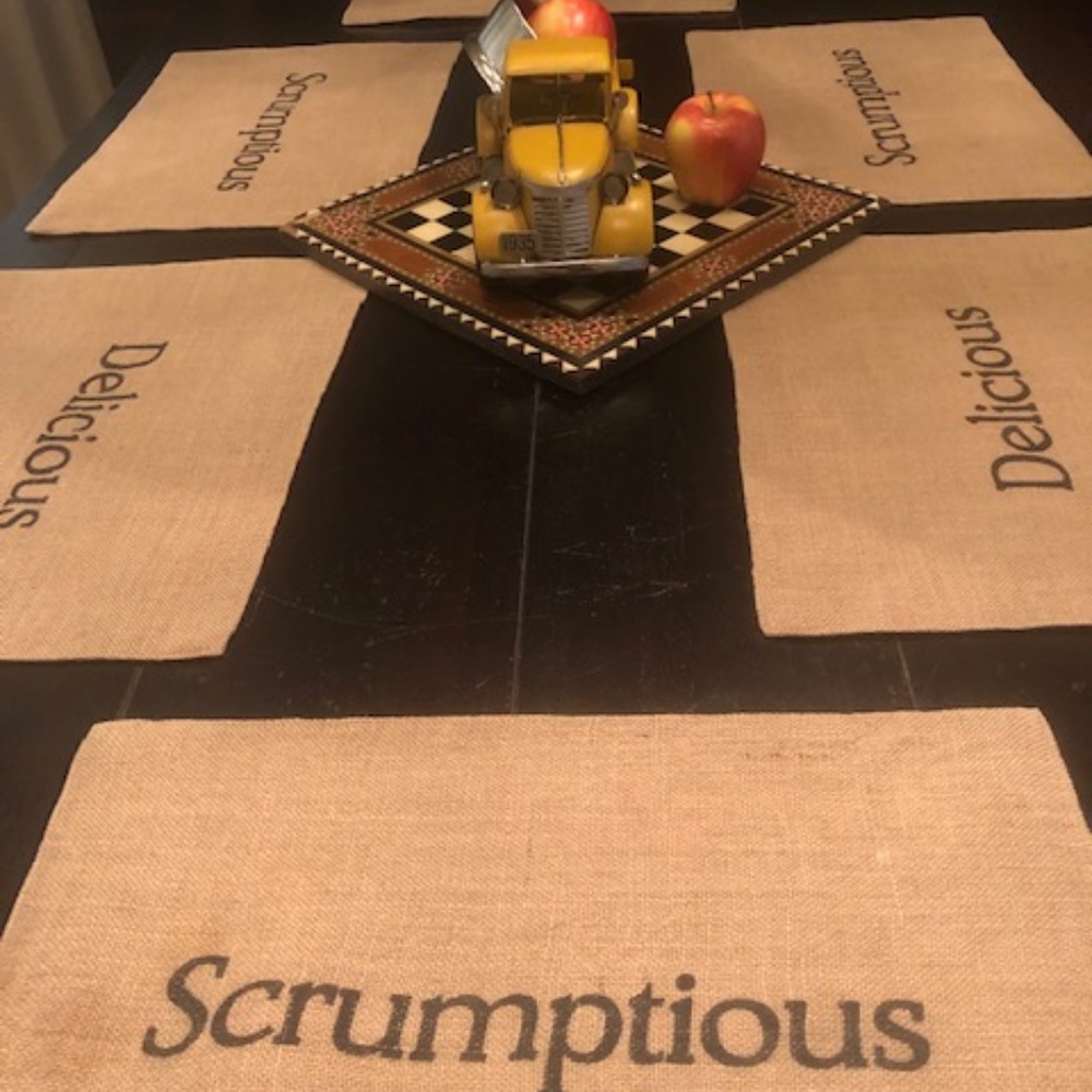 Hand Stenciled Burlap Placemats - Set of 6